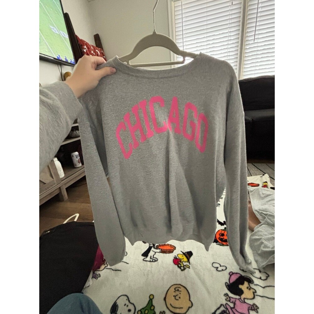 Heather Grey and Pink Chicago Sweatshirt- Size Medium